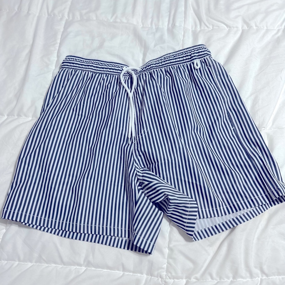 Men’s Blue + White Swim Trunks